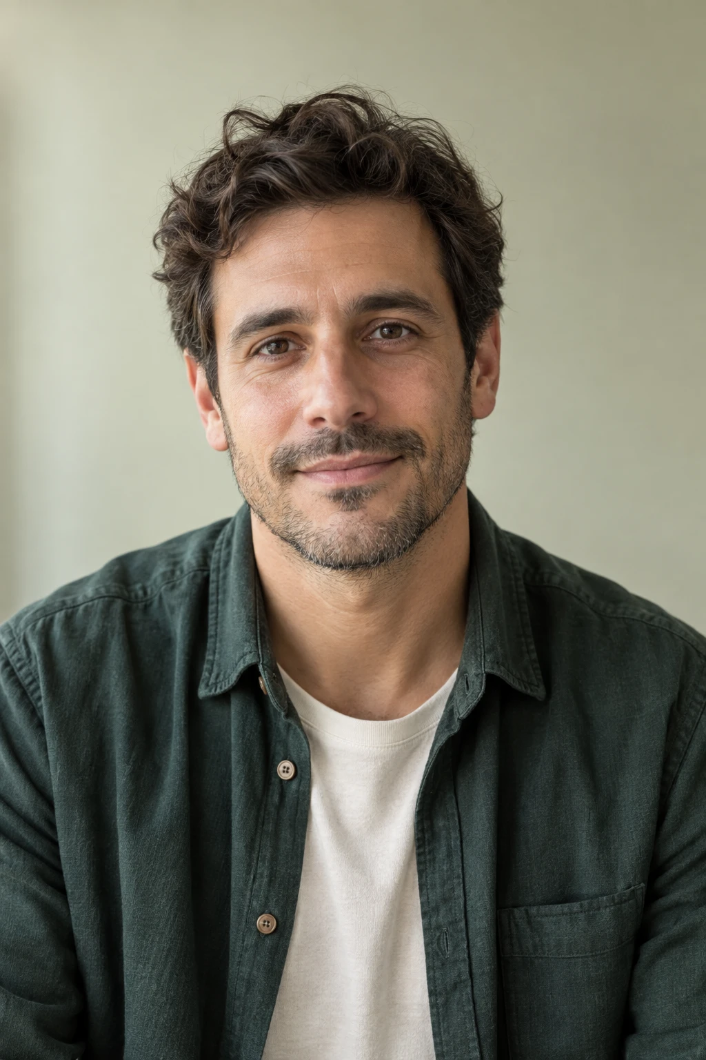 A human-looking digital assistant avatar in a bright, natural setting.